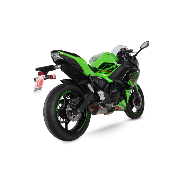 Scorpion Exhaust Kawasaki Ninja 650 2023 - 2023 Serket Taper Full System Brushed Stainless Steel Sleeve